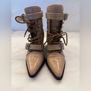 Chloe | Rulee Cutout Beige Croc-Embossed Lace-Up Boots